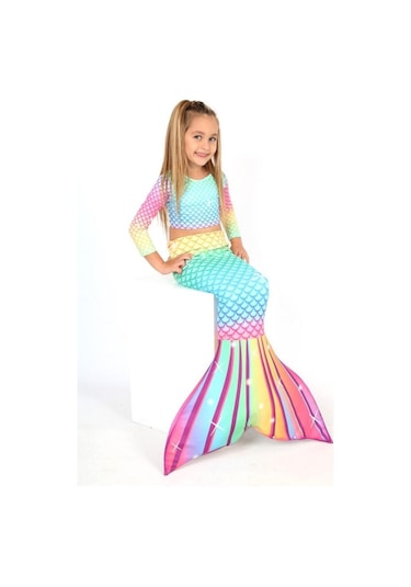 Işıltılı Deniz Kızı Kostümü 3'lü Set Kız Çocuk Kostüm Çok Renkli