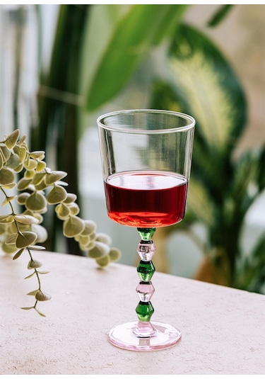 The Mia Bead Şarap Kadehi Yeşil 300 Ml Şeffaf