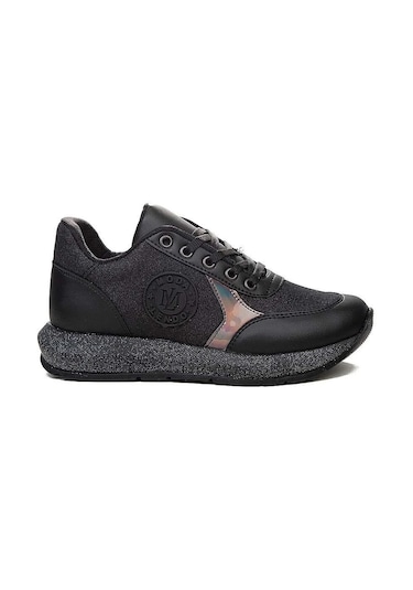Tarzbu Modalendo Günlük Sneaker Yürüyüş Cilt Simli Siyah Kadın Ayakkabı Siyah