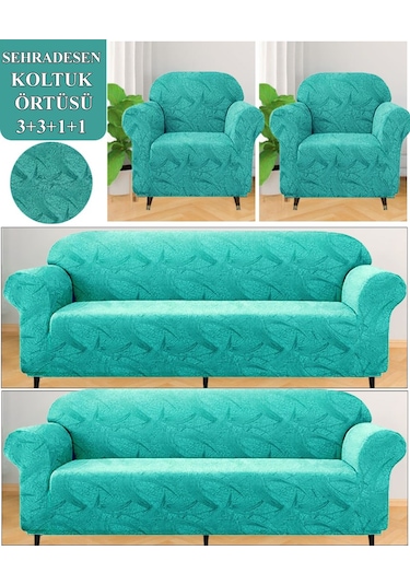 Koltuk Örtüsü Takımı 3311 Yıkanabilir Streçli Lastkli Esnek Yeşil