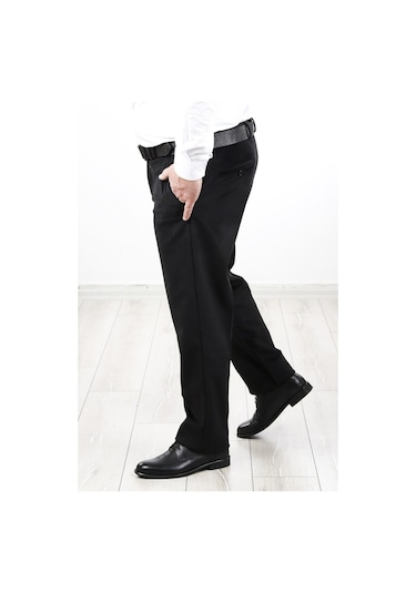 Neowit Erkek Siyah Içi Polarlı Yan Cep Klasik Kadife Pantolon Siyah