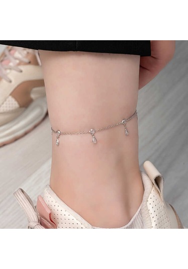 925 Ayar Gümüş Damla Zirkon Taşlı Halhal Çok Renkli