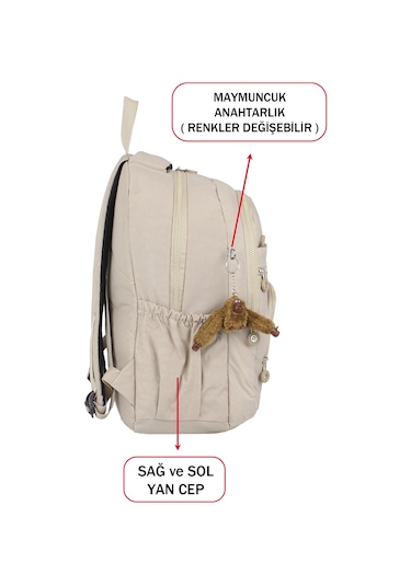 Dada Okul Sırt Çantası Bej Ortaokul Lise Geniş İç Hacim Ortopedik Su Geçirmez Kumaş Bej