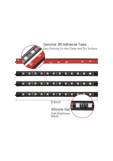 Geeroyoo Araç İç Led Işık Seti 48 Led 4x22cm - Usb Girişli, Müzik Rhytmi İle Renk Değiştirme, Kumanda Kontrol, Su Geçirmez