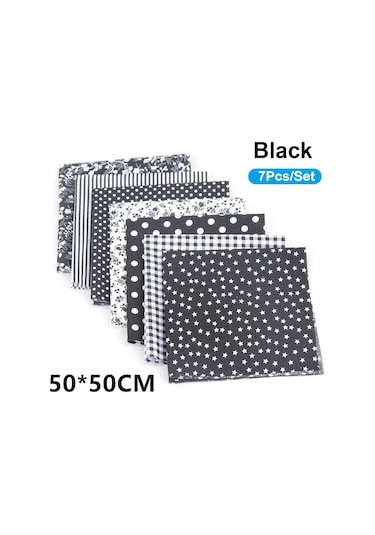 Tenfowee Kumaş Seti: Tam Pamuk Baskılı Desenli 7 Adet 50x50cm, El İşleri Dıy Çanta Yastık Döşeme Kullanıma Uygun Siyah Siyah