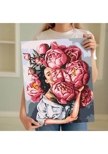 Sayılarla Boyama Seti 40 x 50 CM Tuval Şasesine Gerili Çiçekli Kadın