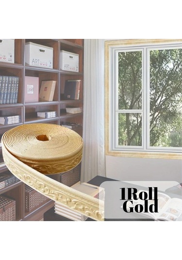 Elmpaly 3d Duvar Dekorasyon Şeridi Kendinden Yapışkanlı Altın 362.2 İnç Kabartma Desen