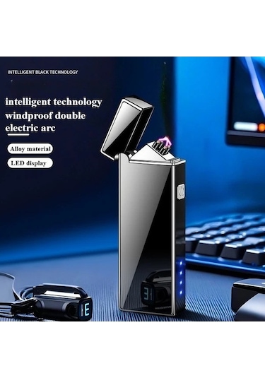 Trendooze Siyah Şarj Edilebilir Rüzgar Geçirmez Plazma Çift Arklı Çakmak Kamp Barbekü Hayatta Kalma Kiti Siyah