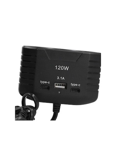 3 Lü Çakmak Soketi 120w Çakmaklık Çoğaltıcı 2 Usb 1 Type-c Araç Şarj Cihazı Çakmak Çoklayıcı