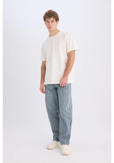 DeFacto %100 Pamuk Baggy Fit Geniş Kalıp Normal Bel Geniş Paça Jean Yıkamalı Pantolon B3926AX25SPNM39