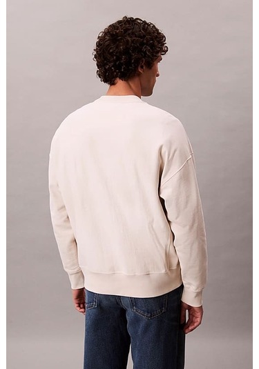 Erkek Rahat Kalıp Bisiklet Yaka Sweatshirt - Ekru Chalk