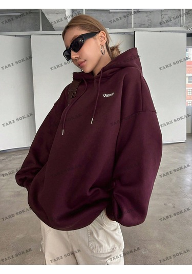 Y2k Trend Sezon Unisex Retro Sweatshırt Kapşonlu Kod 1809 Trz1908 Bordo