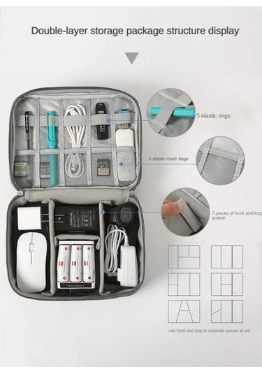 Kablo Saklama Çantası Su Geçirmez Dijital Elektronik Organizatör Gri