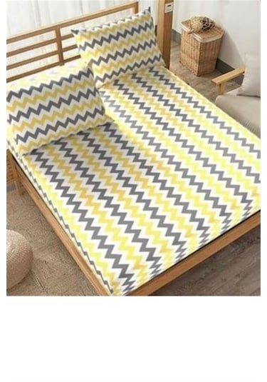 More Home Çift Kişilik Lastikli Çarşaf Seti + 2 Yastık Kılıfı Zikzak Desen