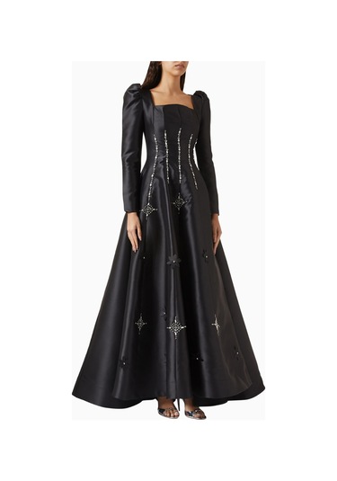 Ac By Aanchal Chanda Kristal Işlemeli Saten Maxi Kadın Elbise Siyah