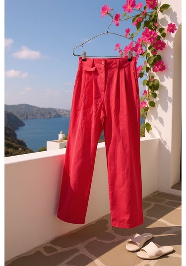 Yeşil Paraşüt Kumaş Palazzo Pantolon - Haki Pembe