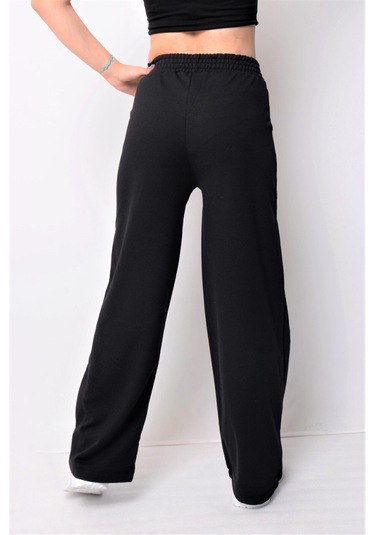 Kadın Siyah Baskılı Bol Paça Eşofman Altı Siyah