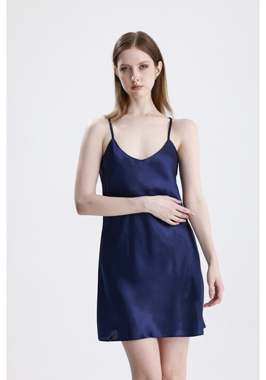 Laperissa Kadın Lacivert Dantelli Gecelik İp Askılı, Şık Ve Zarif Saten Ev Giyim Lacivert