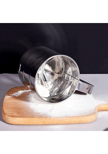 Pişirme Un Elek Çift Katmanlı İnce Örgü Pudra Şekeri Çalkalayıcı Duster El Paslanmaz Çelik Elek Pişirme Kek Un Elek Aracı Mutfak Malzemeleri Gümüş