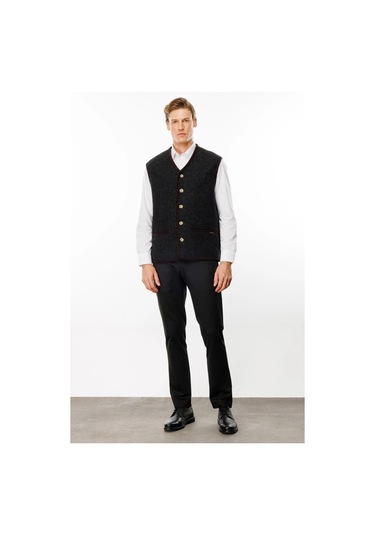 Desen Triko Erkek V Yaka Astarı Desenli Yün Yelek 24583 K.füme K.füme