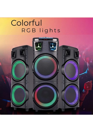 Büyük Boy Kablosuz Hoparlör 200w Çift Kablosuz Mikrofonlu Karaoke Bluetooth Speaker Şarjlı Partybox