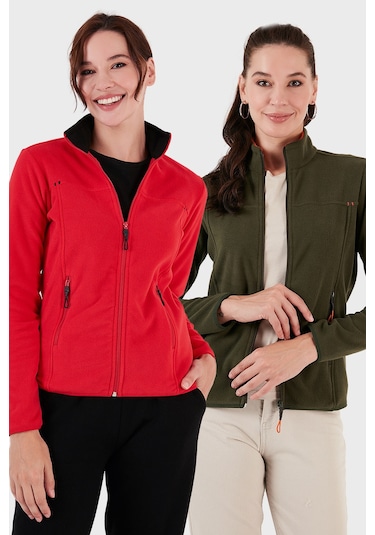 Lela Slim Fit Anti-Pilling Tüylenme Yapmayan Fermuarlı Cepli Hırka 2' Li Paket Bayan Polar 5907002S2 Kırmızı-Haki Lela Slim Fit Anti-Pilling Tüylenme Yapmayan Fermuarlı Cepli Hırka 2' Li Paket Bayan Polar 5907002S2 Kırmızı-Haki