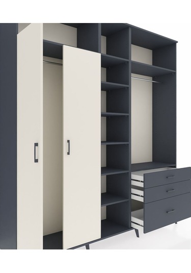 Hyperion Dolap 9 Raflı 3 Çekmeceli 2 Askılı 220x44x243 Antrasit-aytaşı/antrasit Aytası/antrasıt