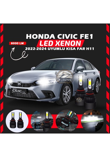 Honda Civic Fe1 2022-2024 Kısa Far Uyumlu Şimşek Etkili Led Xenon Light Seriess H11