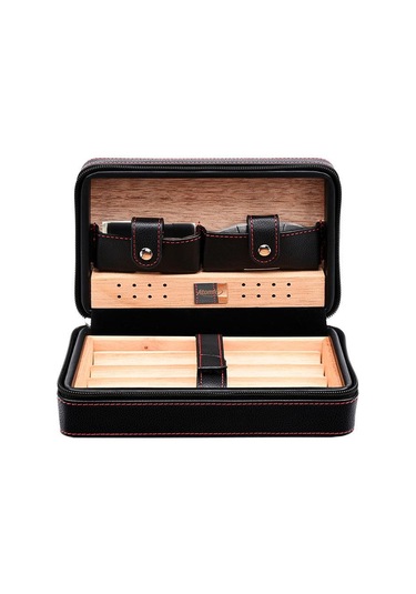 Atomic Fermuarlı Deri Puro Taşıma Seyahat Çantası Siyah 4lü