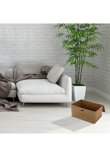 Soulader Doğal Rattan El Örgüsü Kapaklı Organizatör Sepet Makyaj, Çamaşır Ve Mücevher Saklama Kutusu Driftwood Ve Deniz Çayırı Dokuma Dekoratif Depolama Çözümleri Çok Renkli