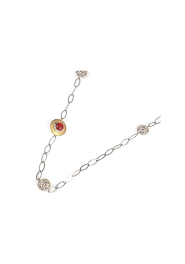 Nusret 925 Ayar Gümüş Akik Taşlı ve Halkalı Ajurlu Toplu Uzun Kolye