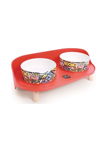 M-pets Altitude Urban Style Standlı İkili Kedi Ve Köpek Mama Ve Su Kabı Kırmızı 450 Ml 244-51026.01