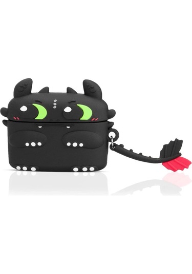 Apple Airpods Pro 3. Nesil 2025 Uyumlu Figürlü Silikon Kılıf Anahtarlıklı Kılıf Siyah - Yeşil