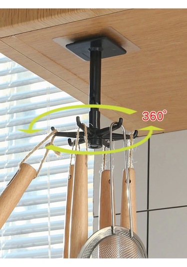 360 Dönen Altı Kancalı Çok Amaçlı Yapışkanlı Askı Mutfak Banyo Takı Askısı - 4 Adet Beyaz
