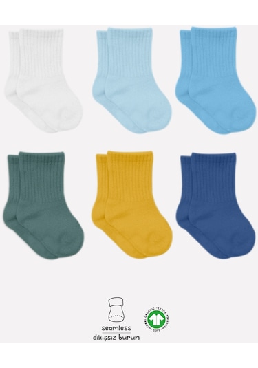 Bistyle Colors 6lı Penye Düz Soket Çorap Bs6000 Saks 001