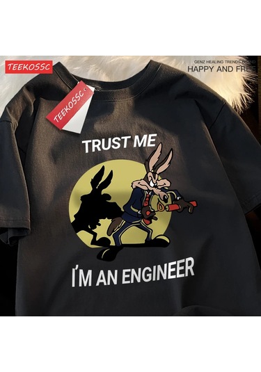 Teekossc Güven Bana Ben Bir Mühendis T-shirt - Erkek Kadın Hip Hop Gevşek Kısa Kollu Streetwearblack Black