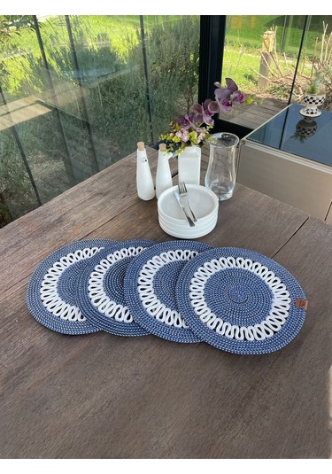 4 Kişilik Yuvarlak Amerikan Servis Özel Tasarım Lacivert 33 X 33 Cm Koyu Mavi