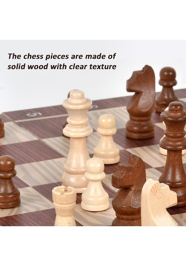 Vkemall 3'ü 1 Arada Ahşap Satranç Dama Tavla Seti Taşınabilir Ahşap Satranç Seti Yetişki