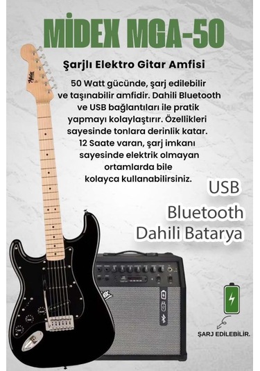 Midex Rph-31bk-50amp Solak Elektro Gitar 50w Amfili Full Set