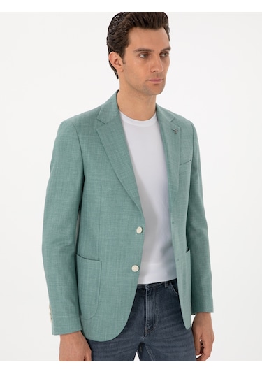 Cacharel Mint Slim Fit Yün İpek Karışımlı Blazer Ceket Mınt