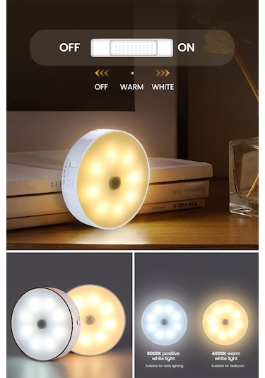 Technojet Usb Şarjlı Işık Renk Seçenekli Akıllı Hareket Sensörlü Spot Led Kablosuz Lamba 1 Adet