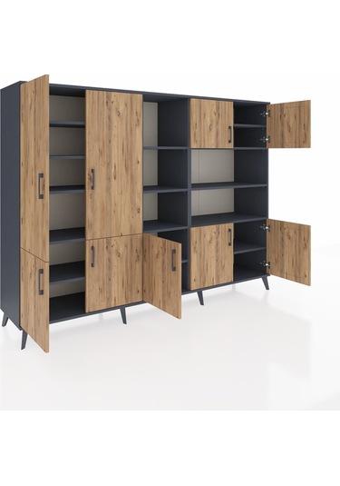 Hyperion Dolap 14 Raflı 9 Kapaklı 220x44x163 Antrasit-çam/antrasi Antrasit-çam/antrasit