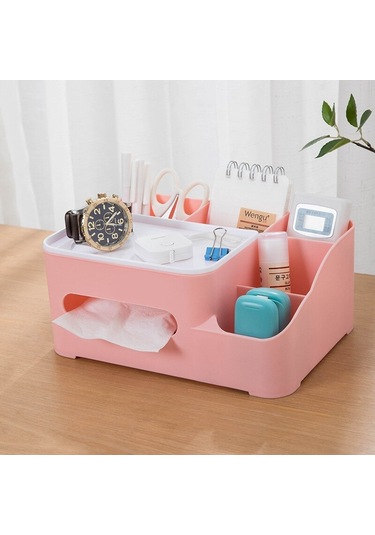 Pembe-l-çok Fonksiyonlu Doku Kutusu Kapağı Uzaktan Kumanda Tutucu İle Kırtasiye Durumda Ev Banyo Yatak Odası Masaüstü Kozmetik Organizatör