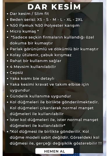 Beyaz Lacivert Bieli Yaka Dar Kesim Micro Kumaş Kol Düğmeli Slim Fit Erkek Gömlek - 200-3 001