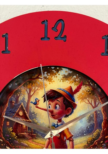Kişiye Özel İsimli Çocuk Odası Duvar Saati Epoksi Dolgulu 35 Cm Masallar Serisi Kırmızı - Siyah
