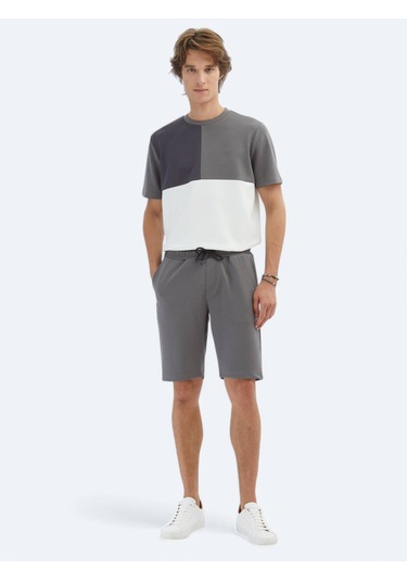 Antrasit Düz Örme Jogging Fit Spor Bermuda Antrasit