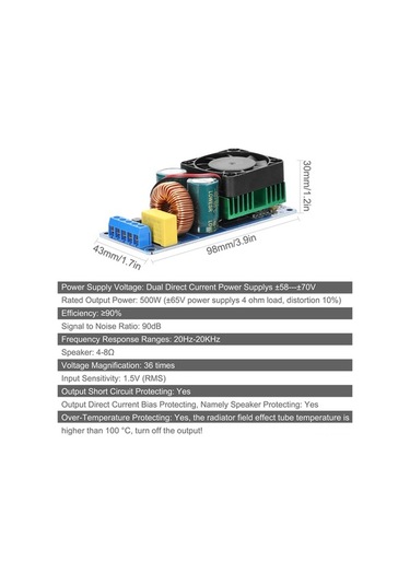 Fortunelane 500w Irs2092s D Sınıf Hif Dijital Güçlendirici - Tek Sesli, 4-8ω Hepsil Süpürge Desteği, Aşırı Sıcaklık & Kısa Devre