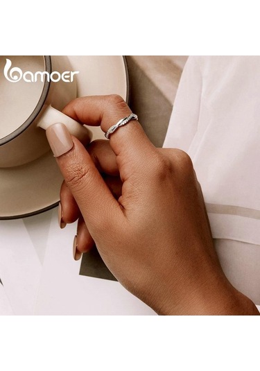 Altın Bamoer 925 Ayar Gümüş Basit Bükülmüş Yüzük Boyutu 6 7 8 9 Kadınlar İçin 14 K Altın Kaplama Sonsuzluk Band Yüzük 3 Renk Güzel Takı