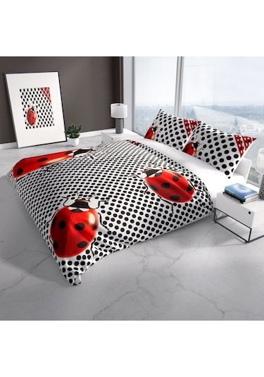 Cattleya Ladybug 3D Pamuk Saten Çift Kişilik Nevresim Takımı Çok Renkli