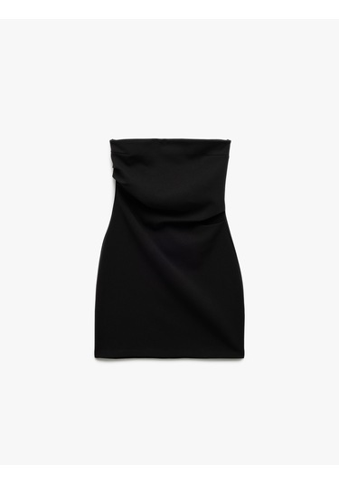 Koton Scuba Krep Kumaş Drape Detaylı Mini Straplez Elbise Siyah 5sak80037ek Siyah